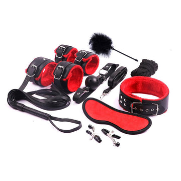 8-Pieces Adult BDSM Kit with Handcuffs Ball Whip Kit Bondage Set Couple Sex Toys